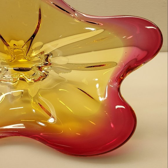 MURANO ITALY ART GLASS ABSTRACT CENTERPIECE PEDESTAL STARFISH BOWL PINK PURPLE - Picture 15 of 16